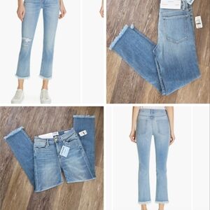 FRAME Le High Rise Frayed Hem Crop Slim Straight Leg Jeans NWT Distressed